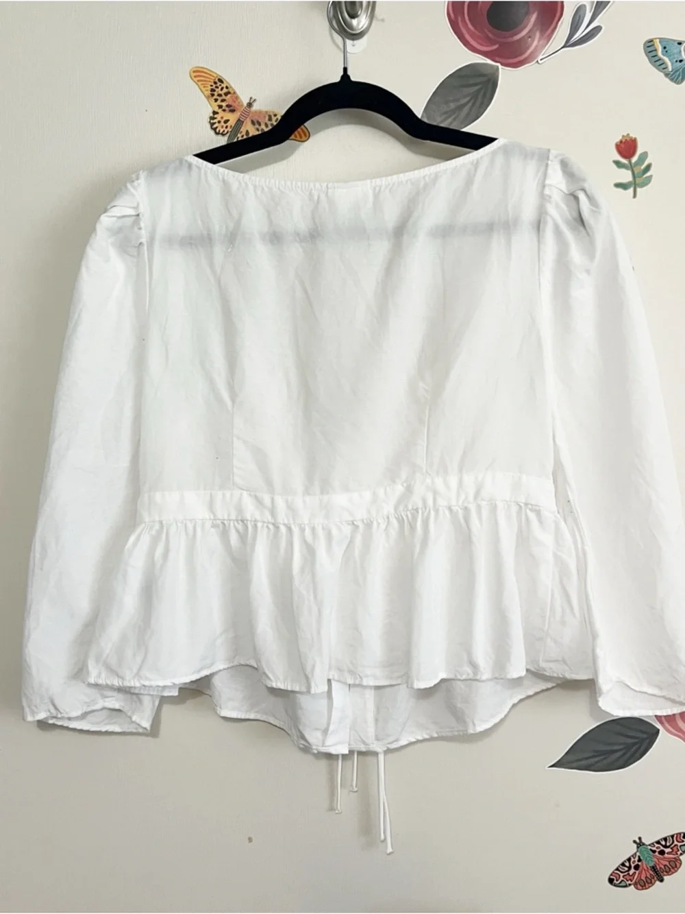 H&M x Brock Collection White Linen Blend Lace-Up Peasant Blouse M - Picture 4 of 9